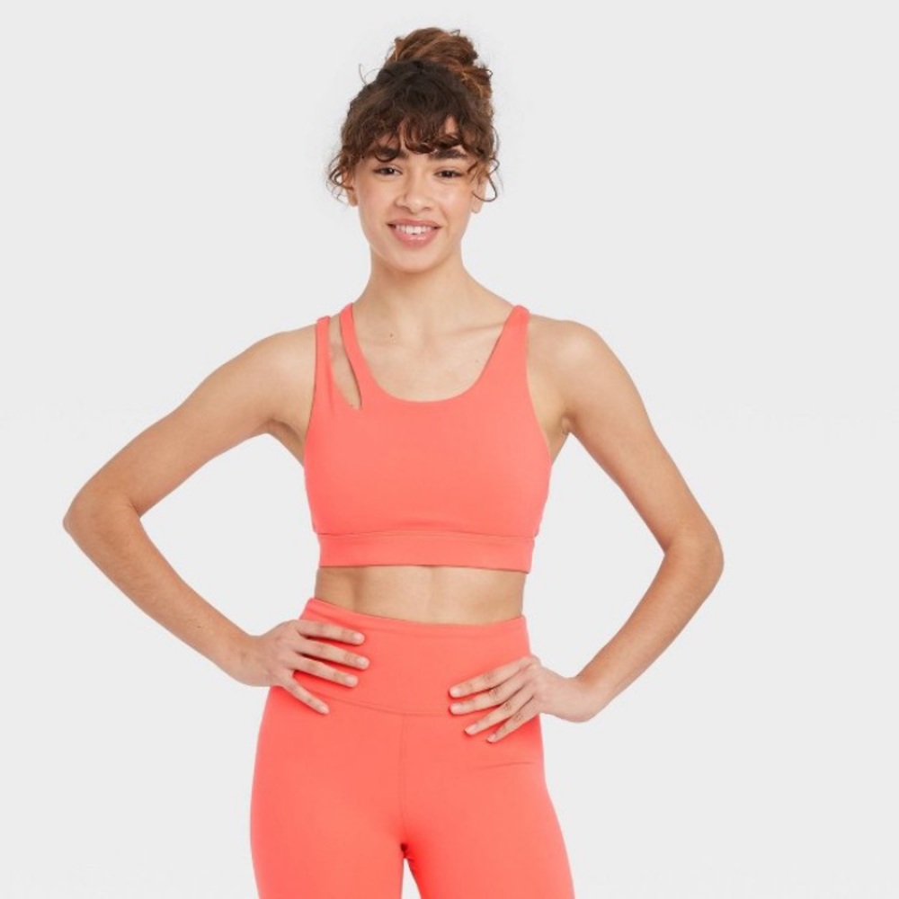 JoyLab asymmetrical cutout sports bra - Coral